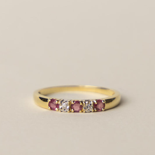 14ct tourmaline diamond row ring