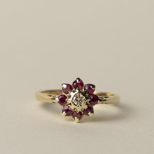 9ct ruby diamond flower cluster