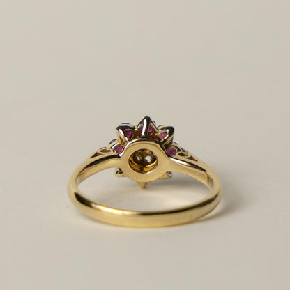9ct ruby diamond flower cluster