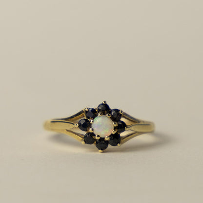9ct opal & sapphire flower cluster