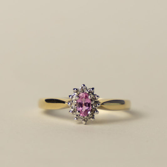 9ct Diana ring pink topaz & diamond