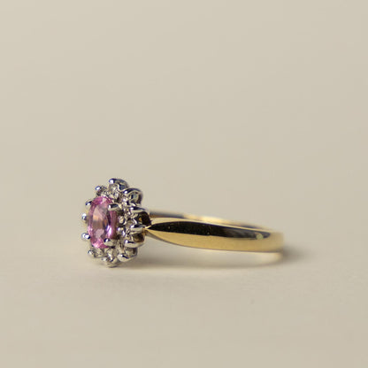9ct Diana ring pink topaz & diamond