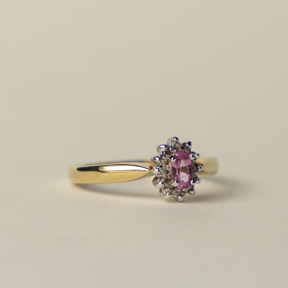 9ct Diana ring pink topaz & diamond
