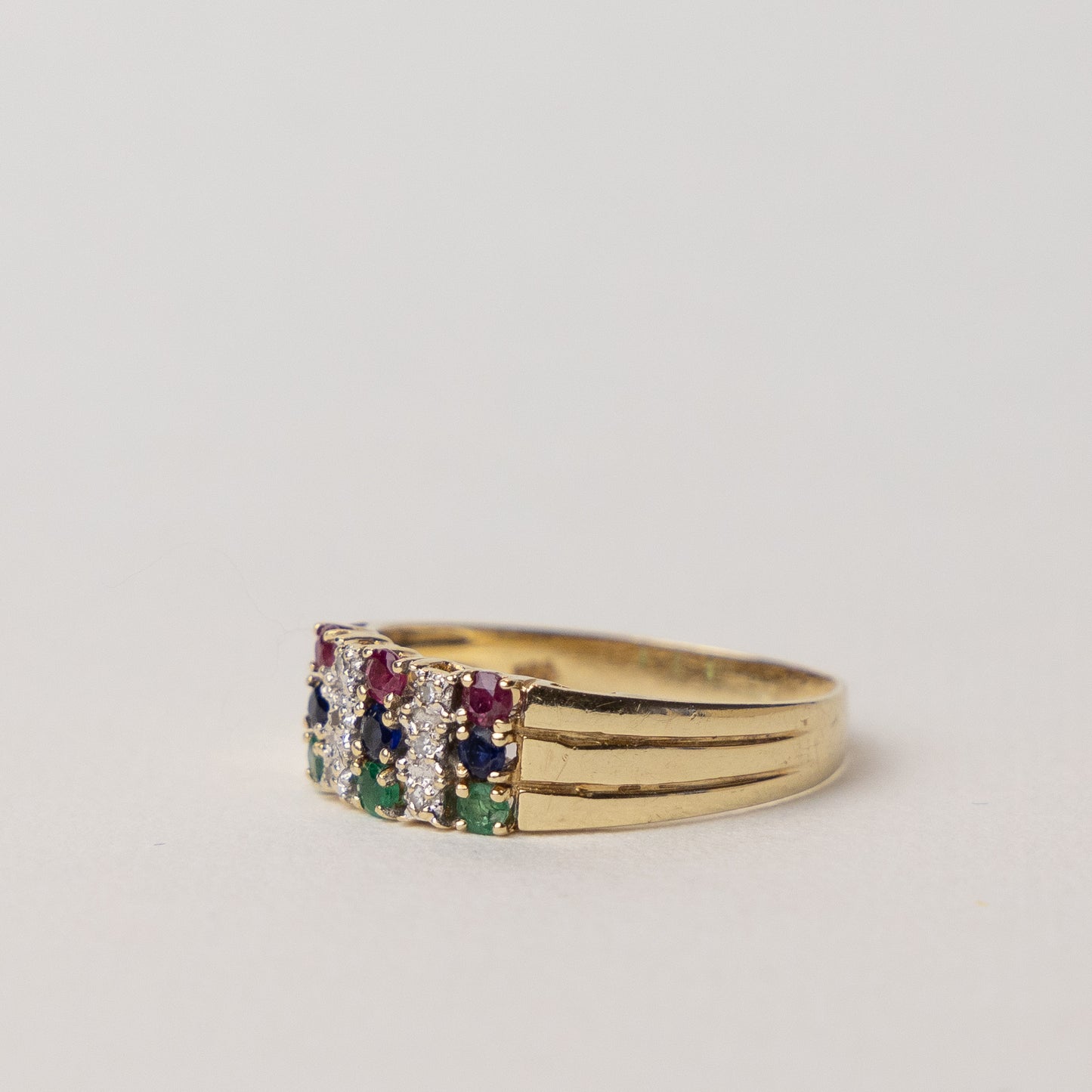 vintage 14 carat gold cocktail ring with diamonds and gemstones