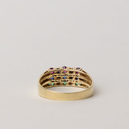 vintage 14 carat gold cocktail ring with diamonds and gemstones