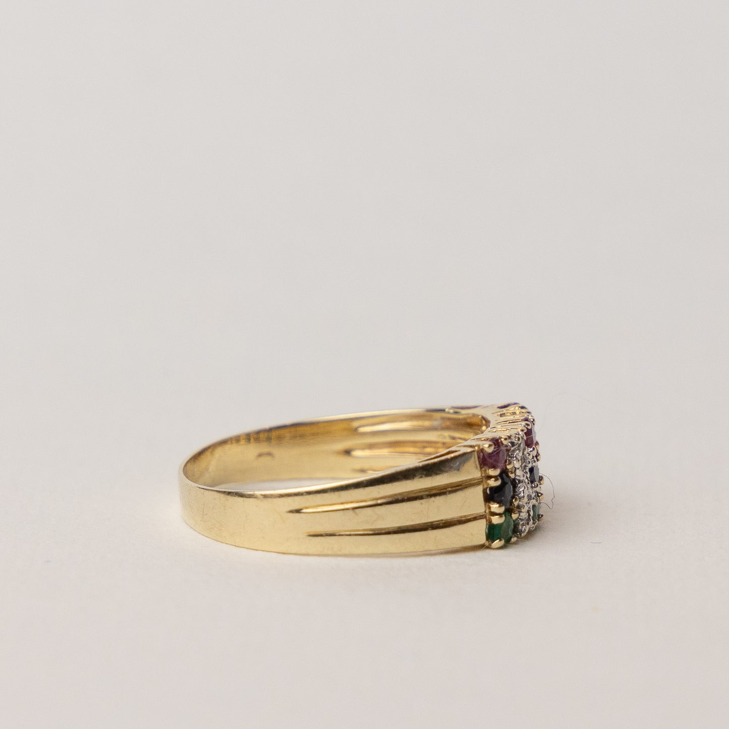 vintage 14 carat gold cocktail ring with diamonds and gemstones