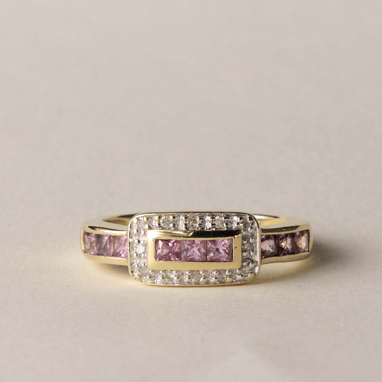 9ct Art Deco style pink topaz & diamond ring