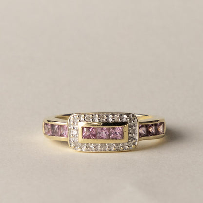 9ct Art Deco style pink topaz & diamond ring