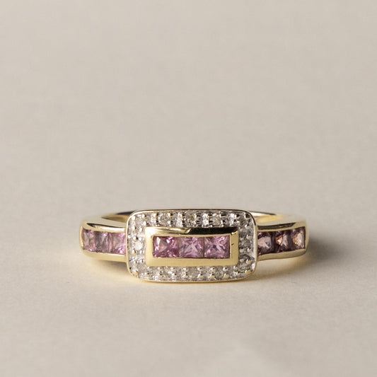 9ct Art Deco style pink topaz & diamond ring