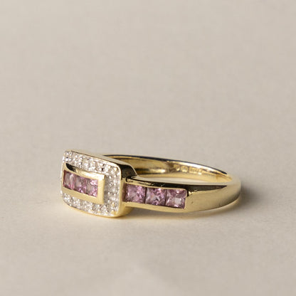 9ct Art Deco style pink topaz & diamond ring