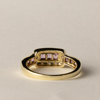9ct Art Deco style pink topaz & diamond ring