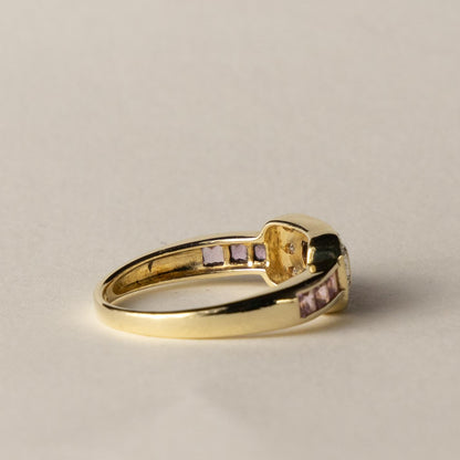 9ct Art Deco style pink topaz & diamond ring