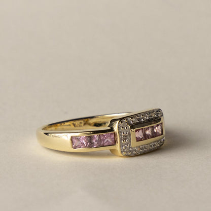 9ct Art Deco style pink topaz & diamond ring