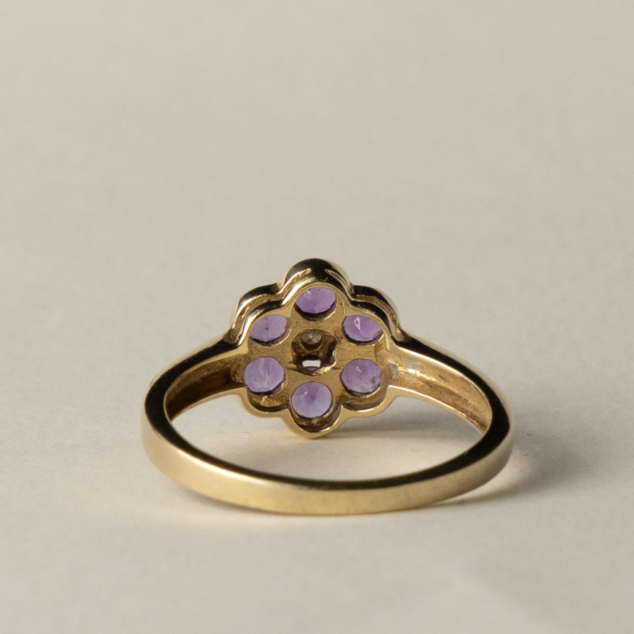 9ct amethyst & diamond flower ring