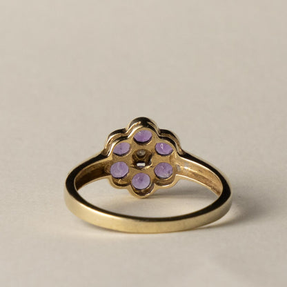 9ct amethyst & diamond flower ring