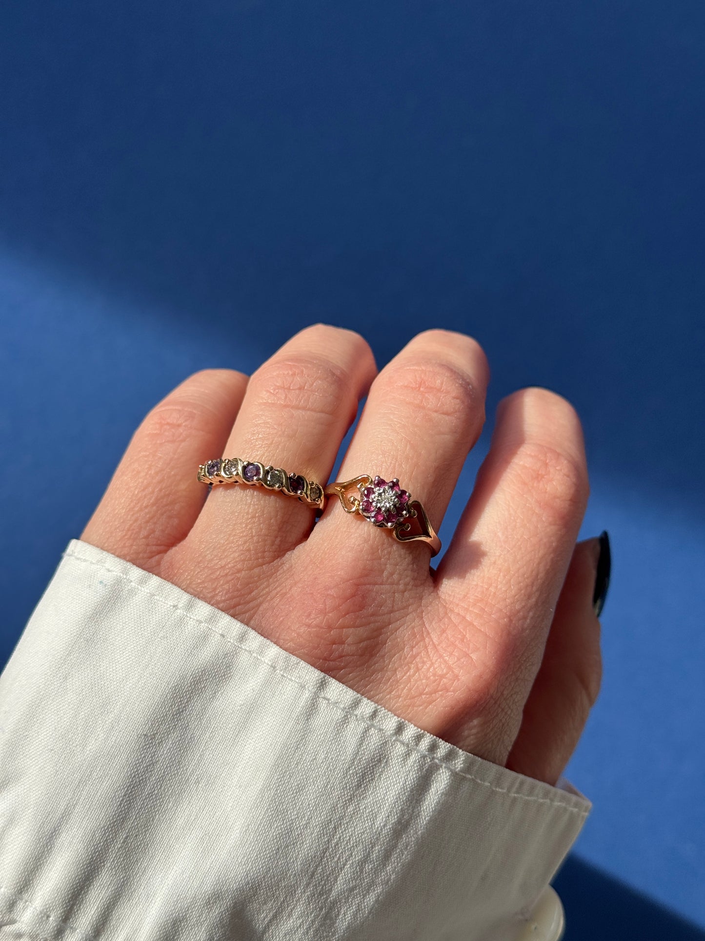 9ct ruby & diamond flower