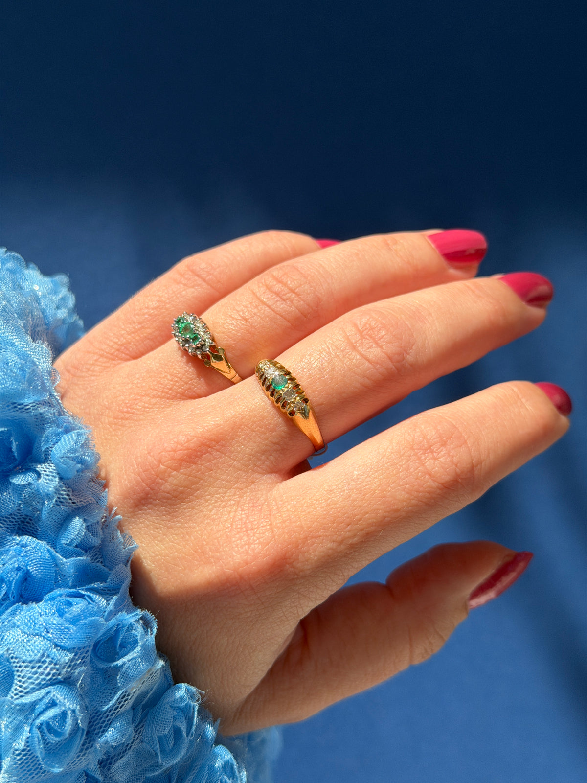 Edwardian 18ct emerald & diamond boat ring