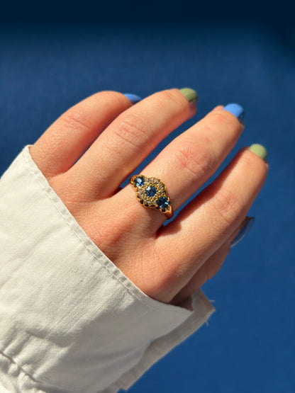 Edwardian antique 18ct gold Ceylon sapphire & diamond cluster