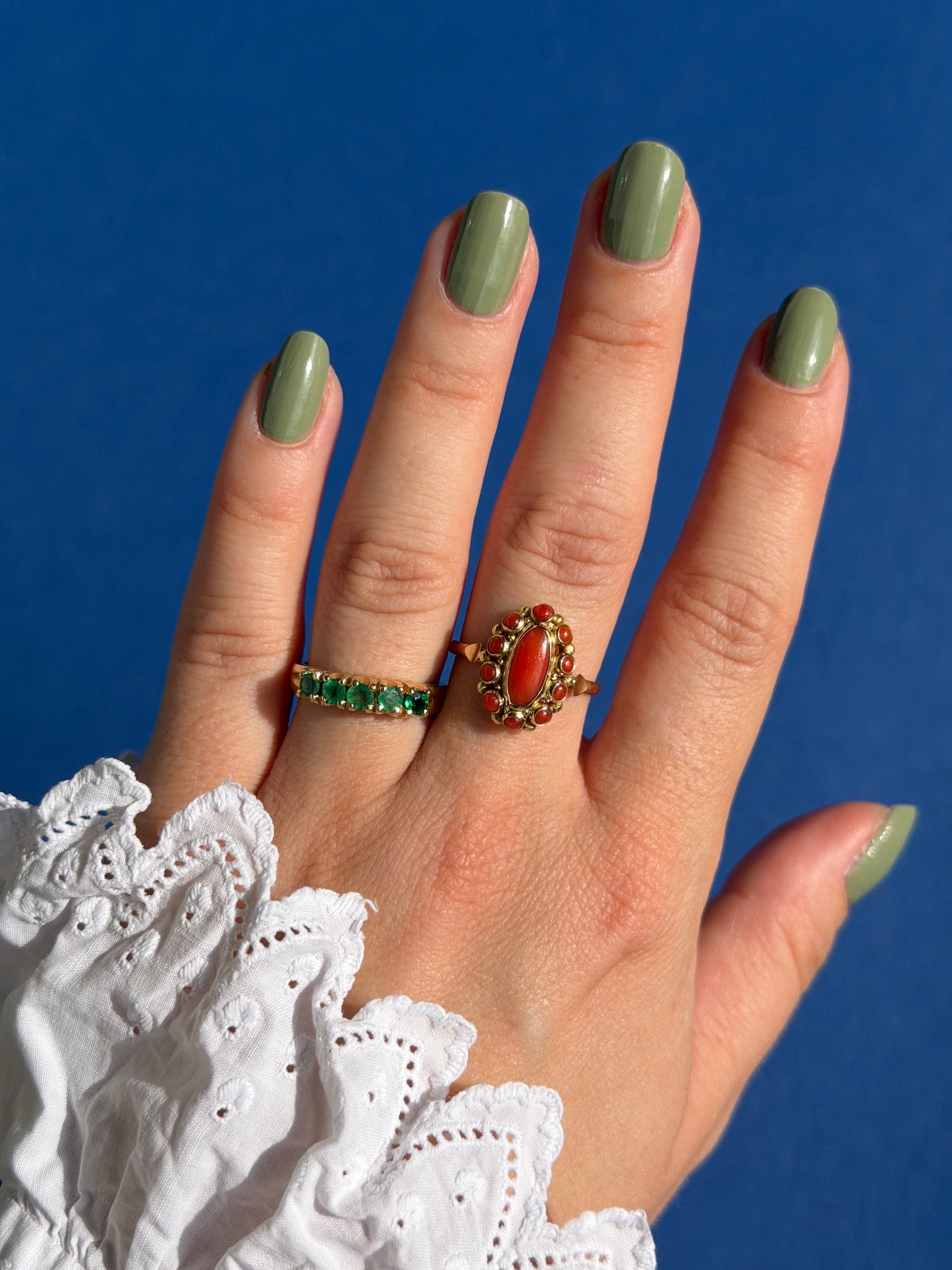 14ct coral cluster ring