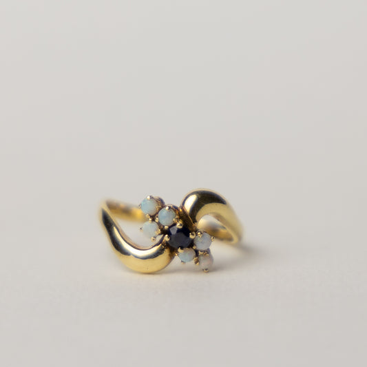 14 carat gold opal sapphire twirl ring