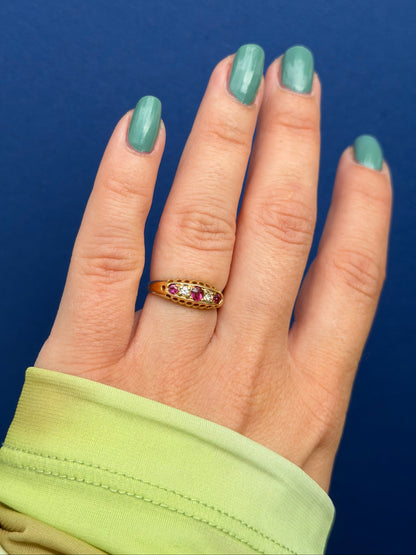antique 18ct ruby & diamond row