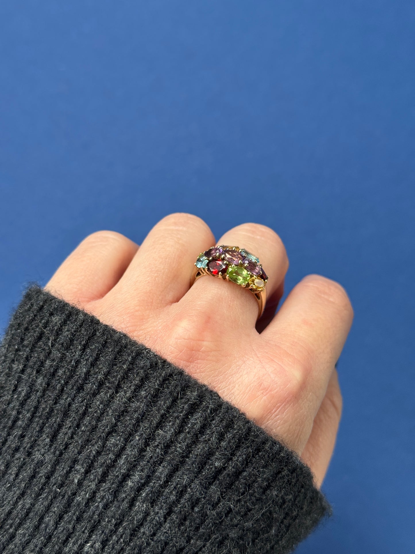 9ct multi-hue gemstone cluster ring