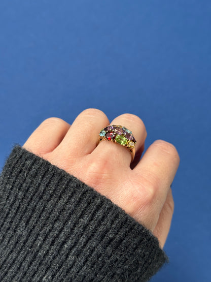 9ct multi-hue gemstone cluster ring