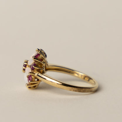 9ct ruby opal flower cluster