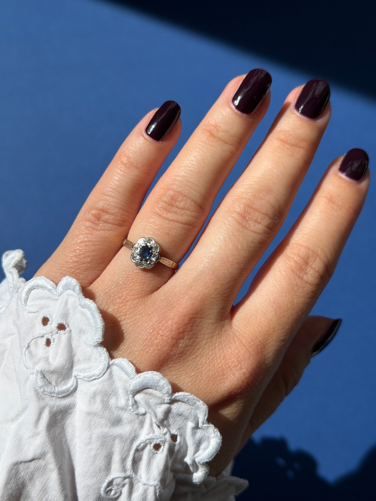 antique Edwardian 18ct sapphire & diamond cluster ring