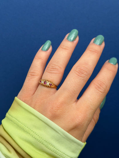 antique 18ct ruby & diamond row
