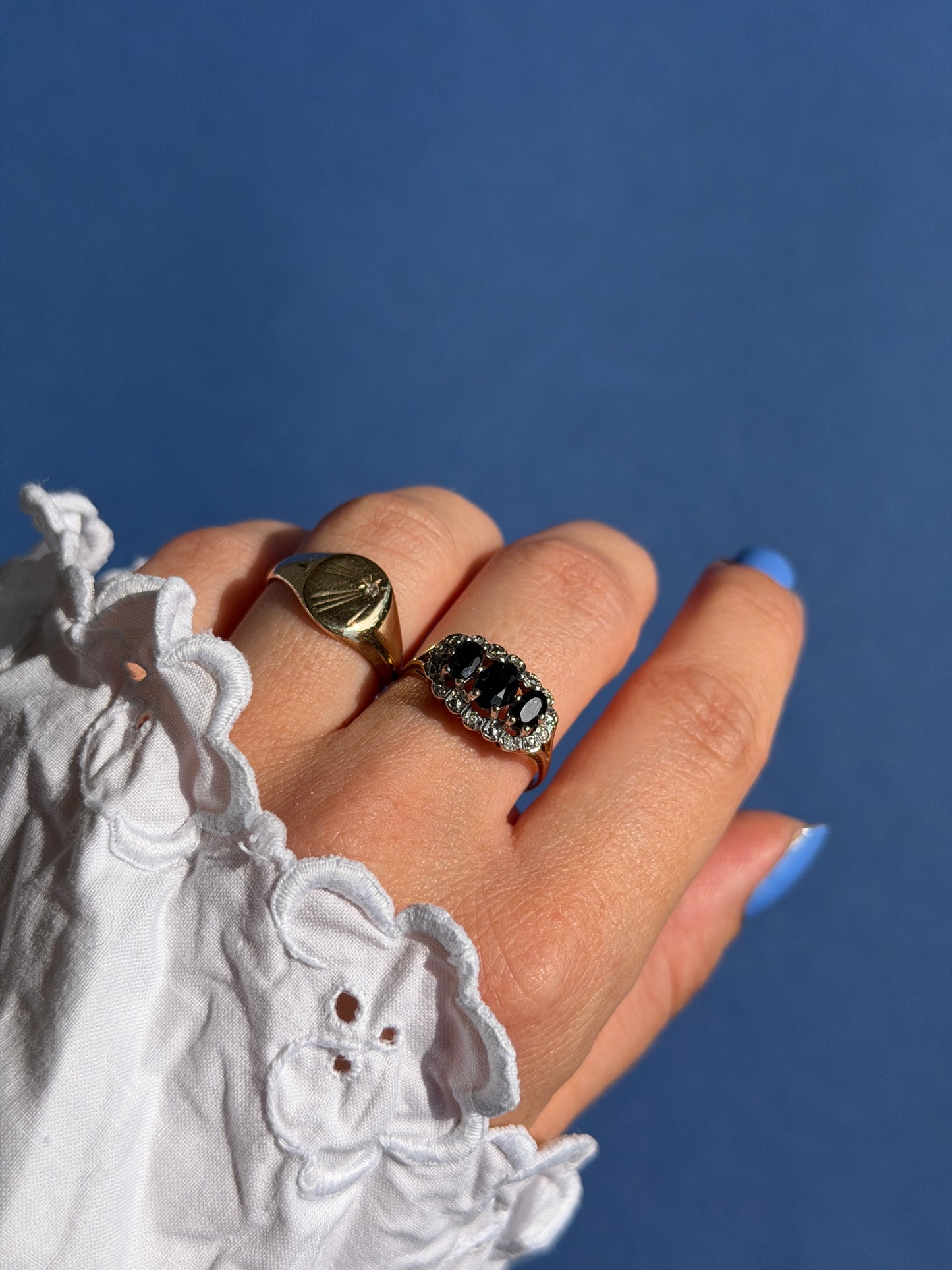 9ct diamond starburst signet ring
