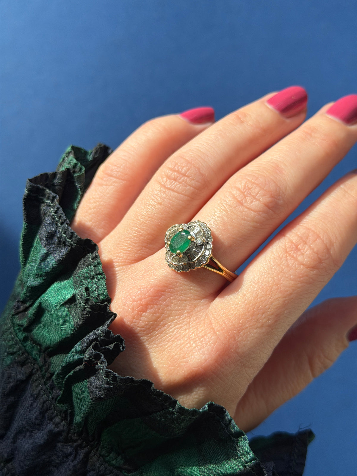 18ct gold emerald & diamond cocktail ring