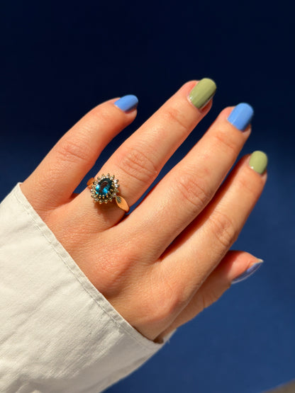 9ct Diana halo blue topaz & diamond
