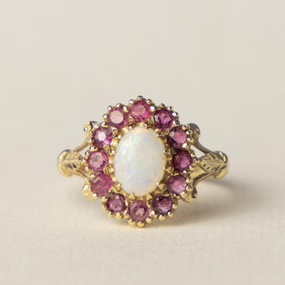 9ct opal & ruby Victorian style ring