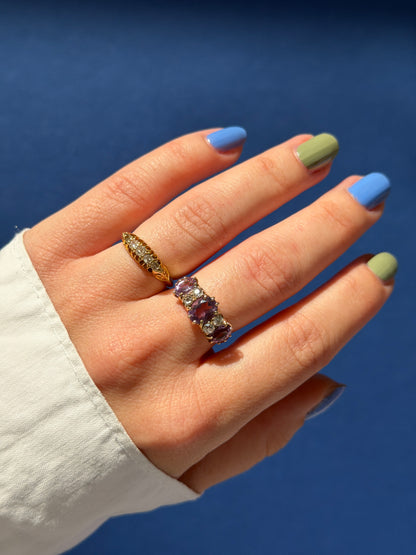 9ct amethyst & diamond trilogy ring