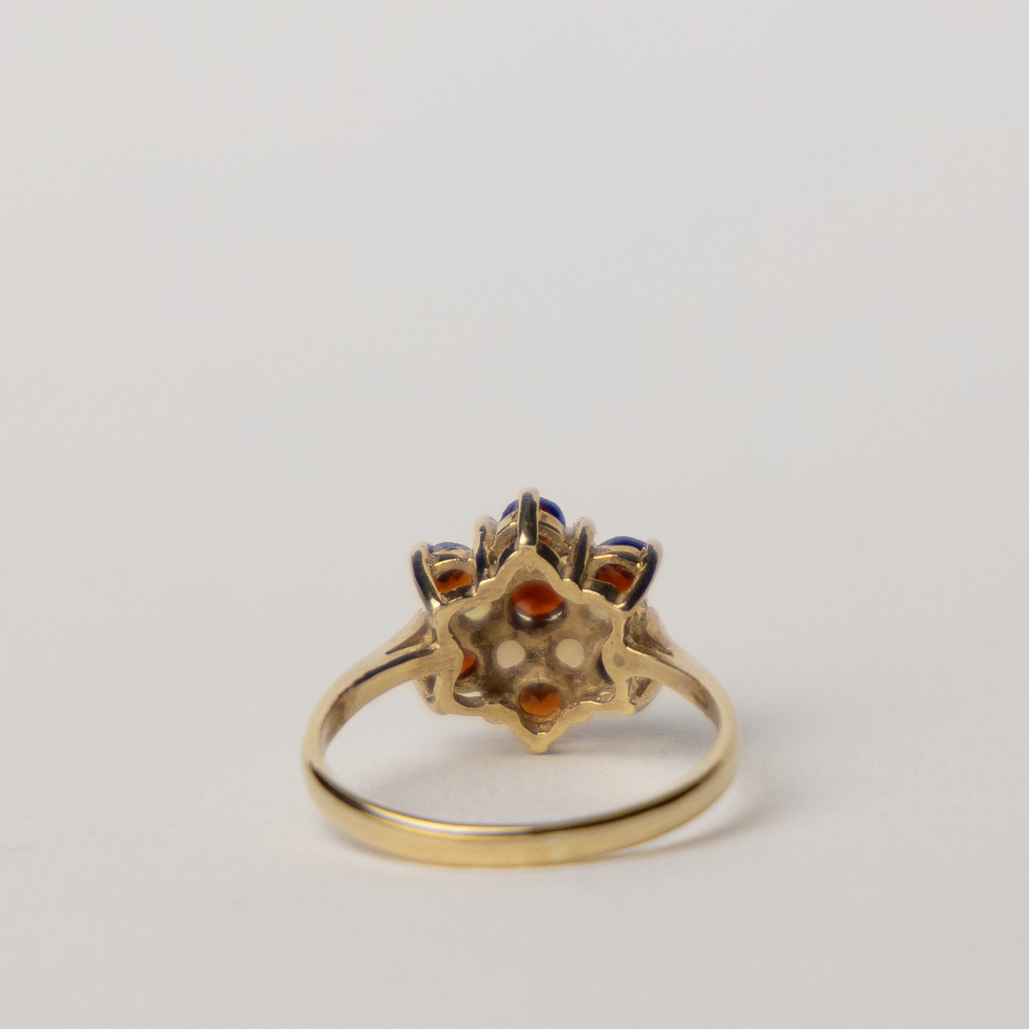 9 carat gold cluster garnet opal ring