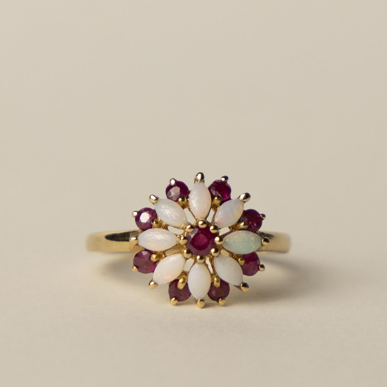9ct ruby opal flower cluster