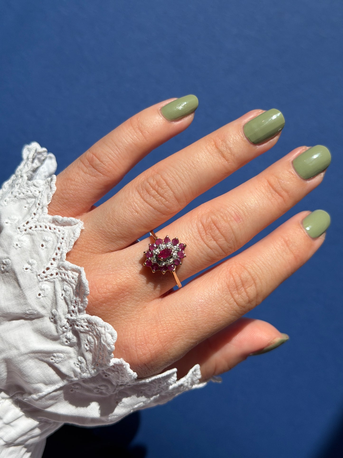 9ct ruby & diamond cluster ring