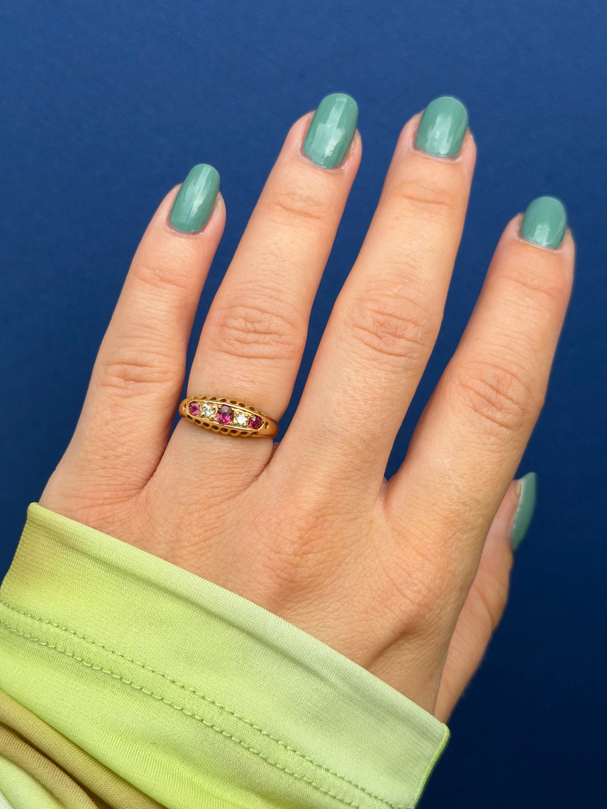 antique 18ct ruby & diamond row