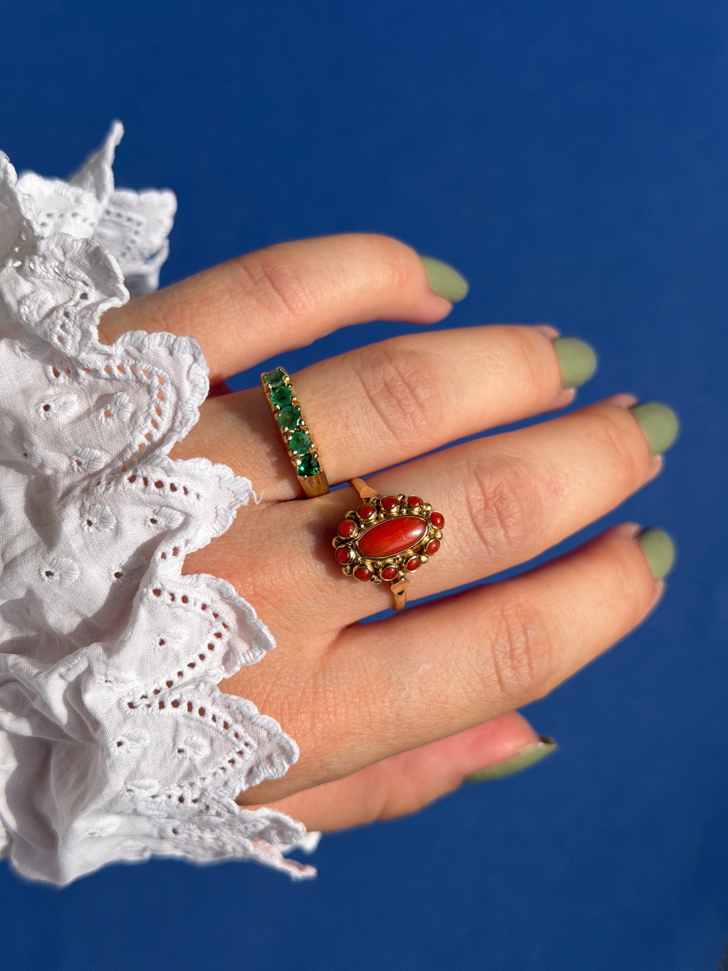 14ct coral cluster ring