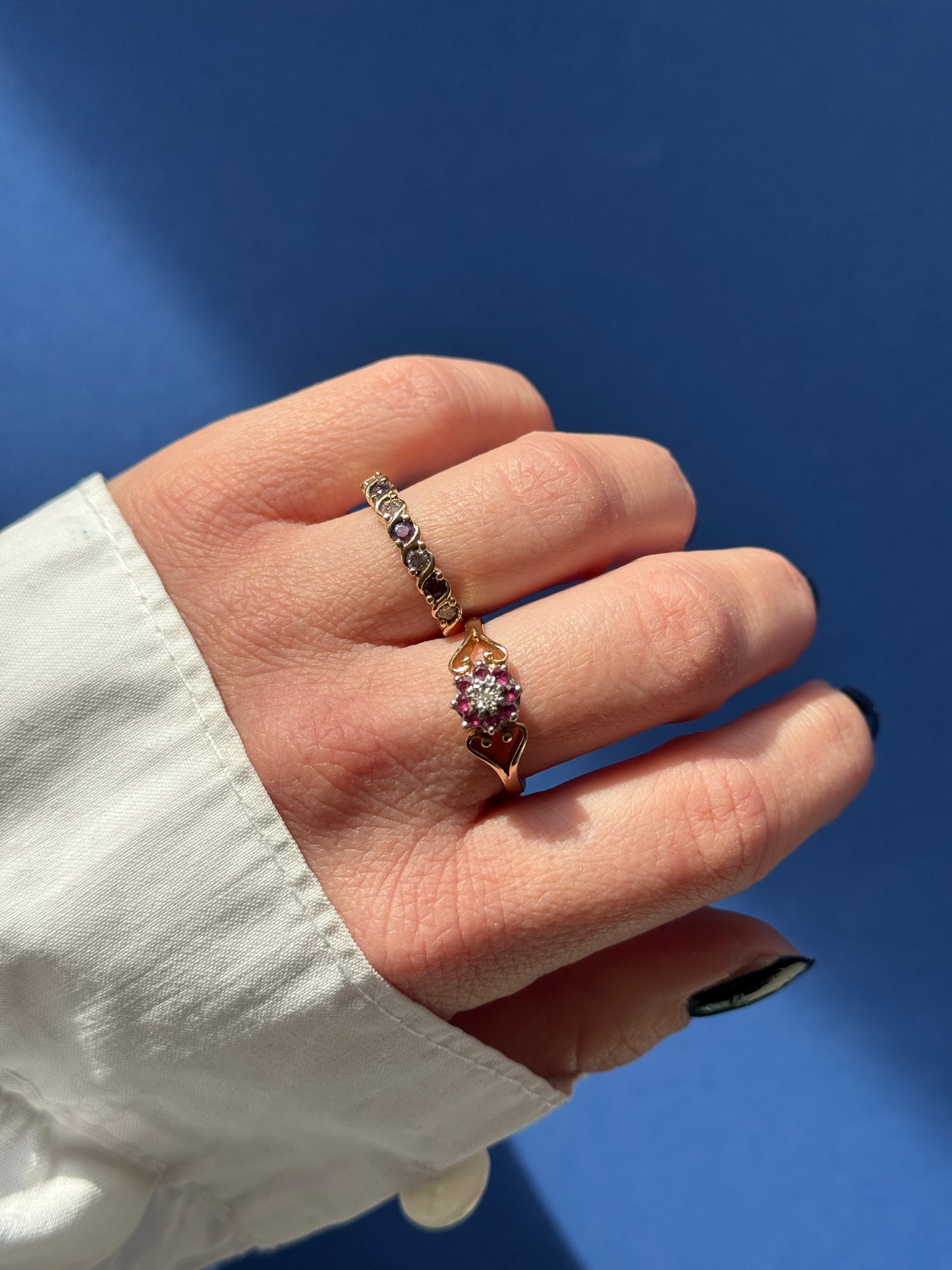 9ct ruby & diamond flower