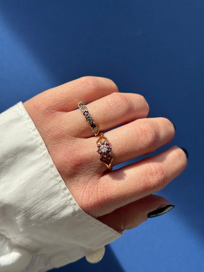 9ct ruby & diamond flower