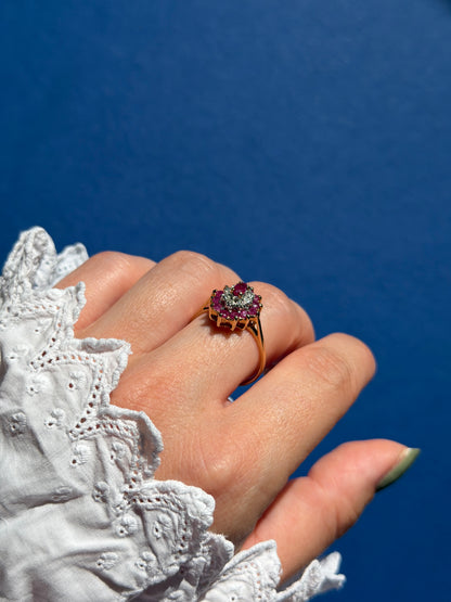 9ct ruby & diamond cluster ring