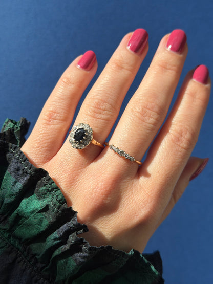 antique Art Deco 18ct gold old cut diamond row ring