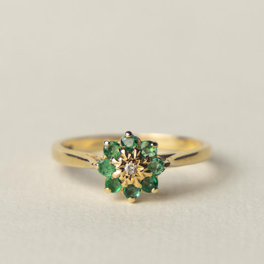 9ct emerald & diamond flower cluster