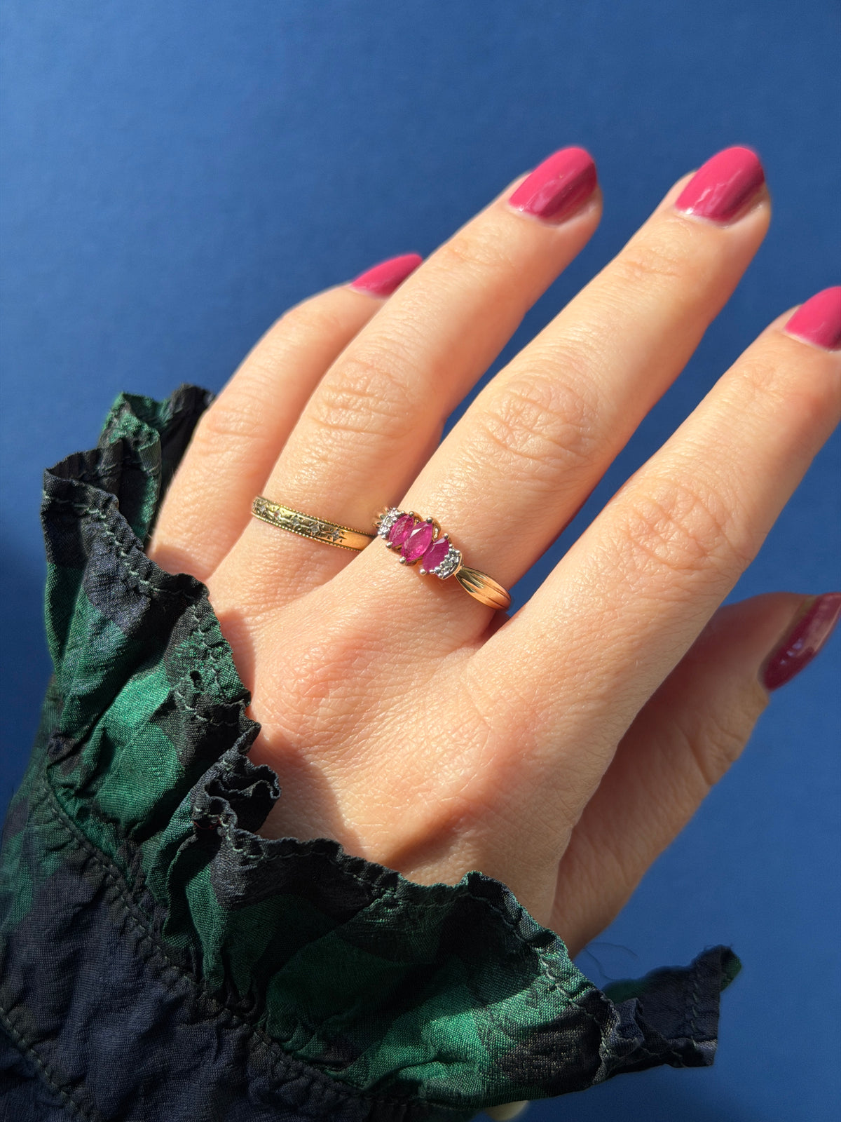 9ct ruby & diamond trilogy ring