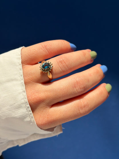 9ct Diana halo blue topaz & diamond