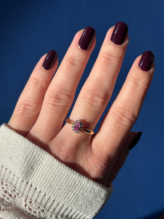 9ct Diana ring pink topaz & diamond