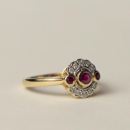 14ct diamond & ruby halo ring