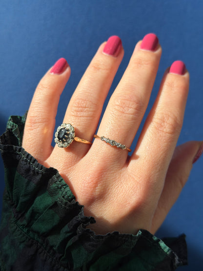 antique Art Deco 18ct gold old cut diamond row ring